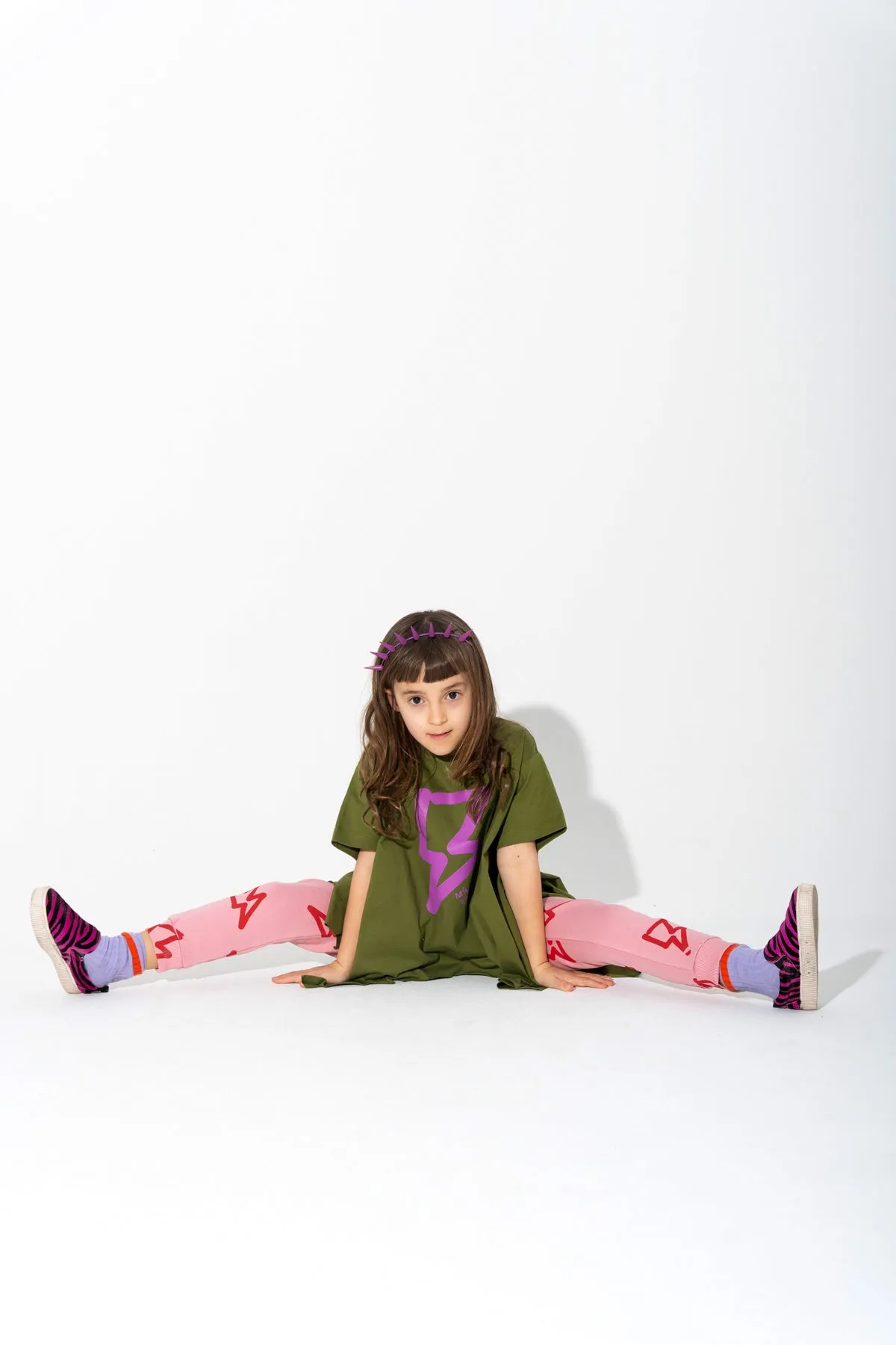 KHAKI AND PINK THUNDER PRINT FLAP T-SHIRT