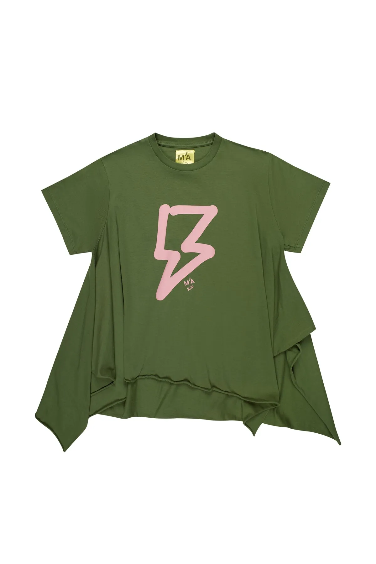 KHAKI AND PINK THUNDER PRINT FLAP T-SHIRT