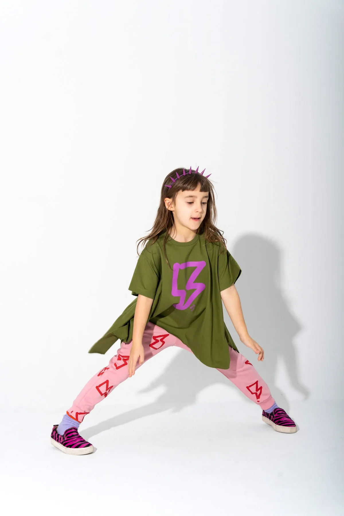 KHAKI AND PINK THUNDER PRINT FLAP T-SHIRT