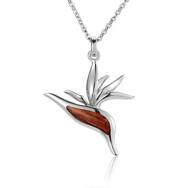 Koa Wood Bird of Paradise Flower Pendant