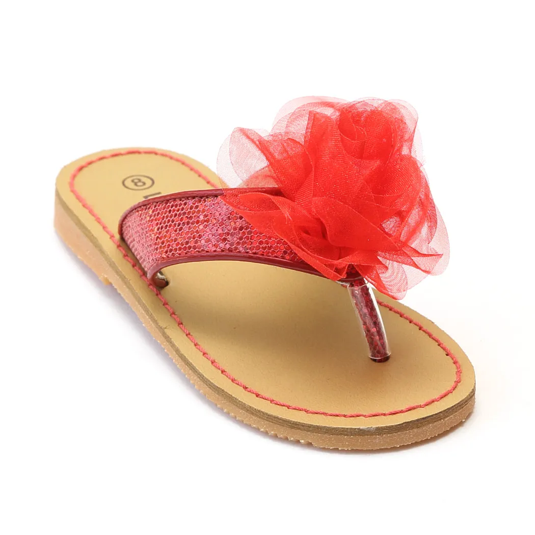 L'Amour Girls Organza Flower Thong Sandals