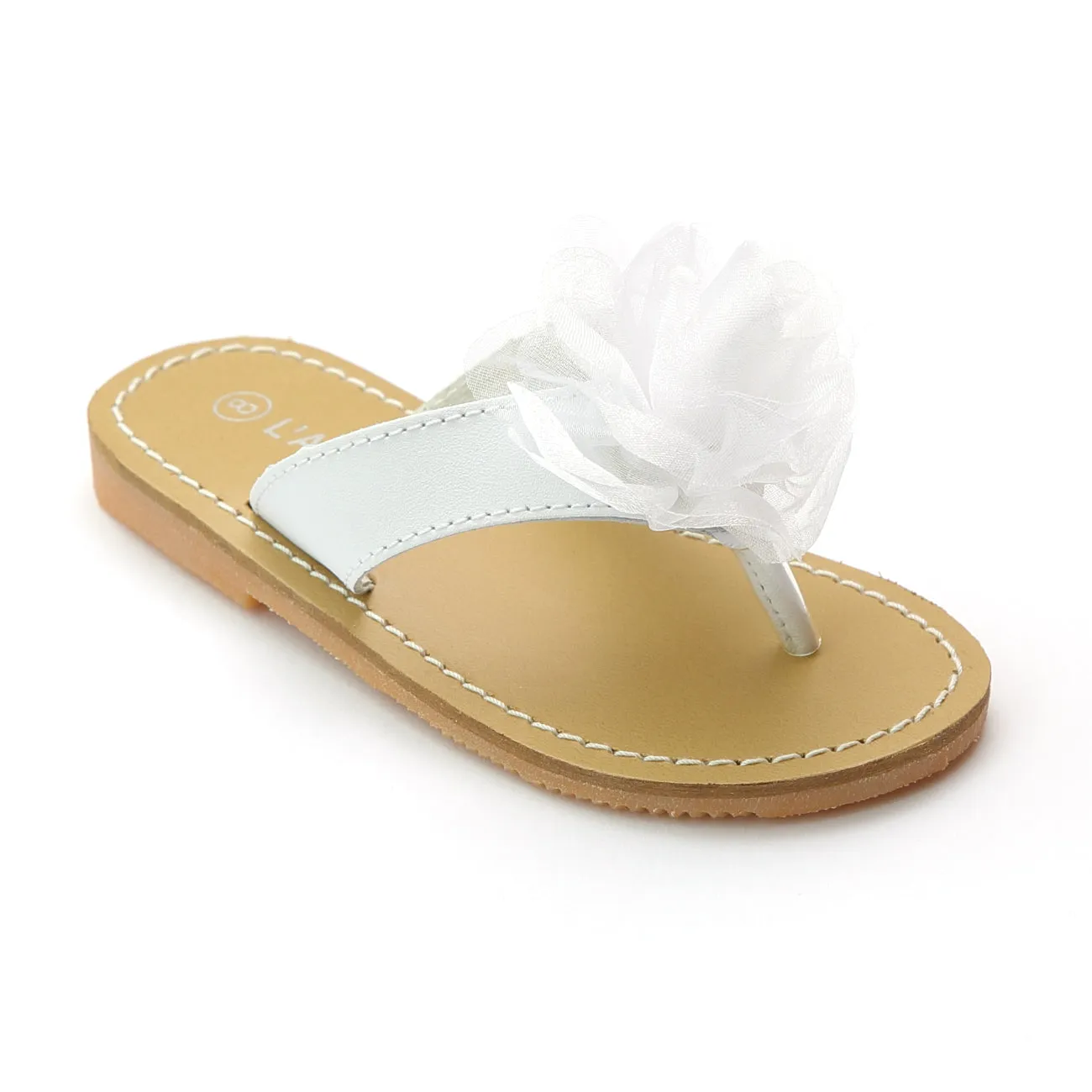 L'Amour Girls Organza Flower Thong Sandals