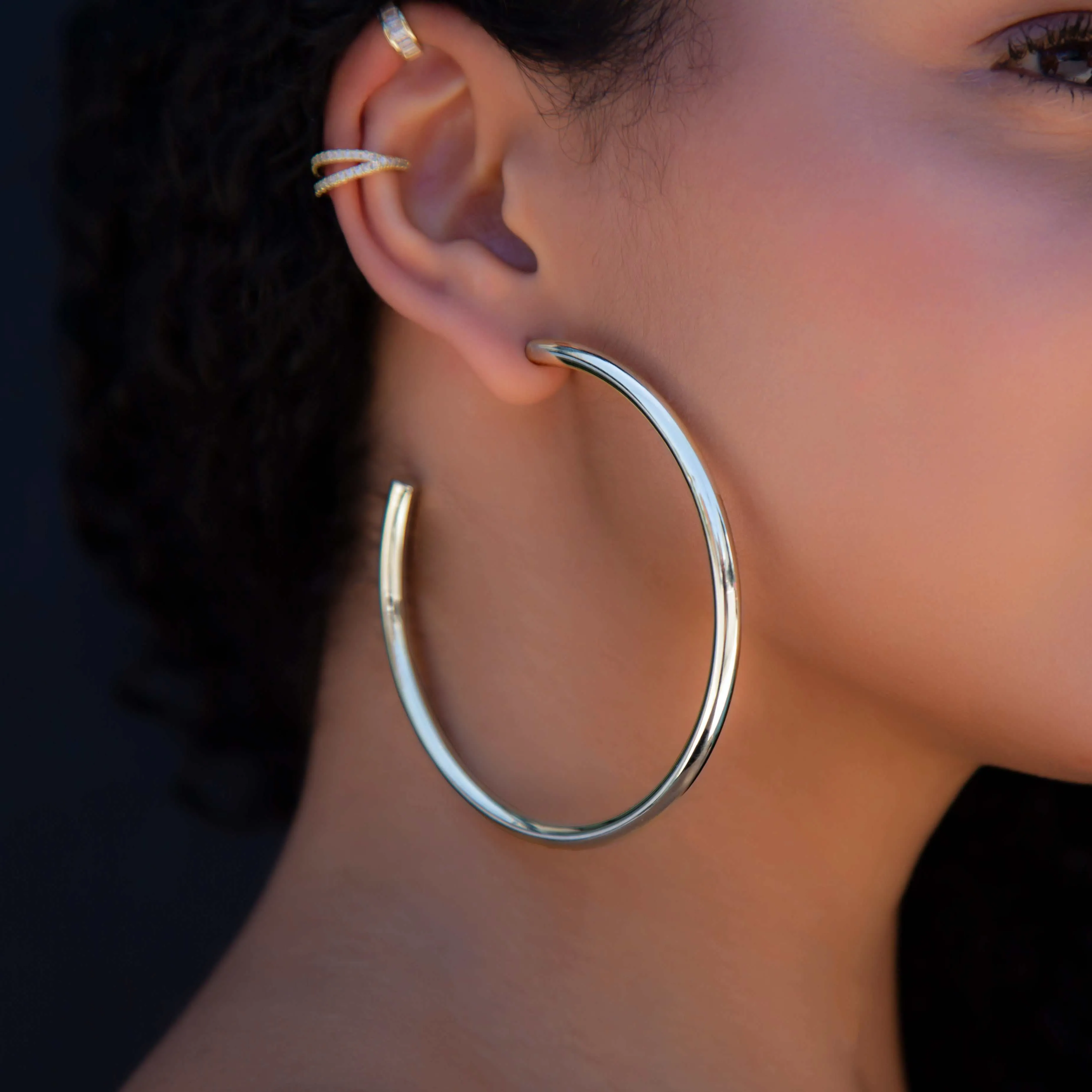 Large Tube Hoop Earrings in White Gold