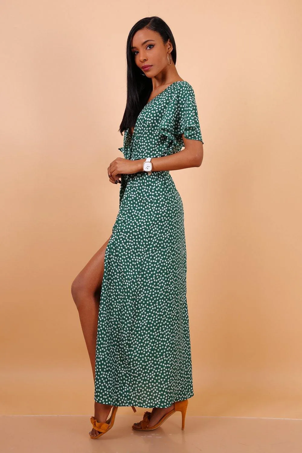 Lilura London Wrap Front Split Leg Maxi Dress  Daisy Dot