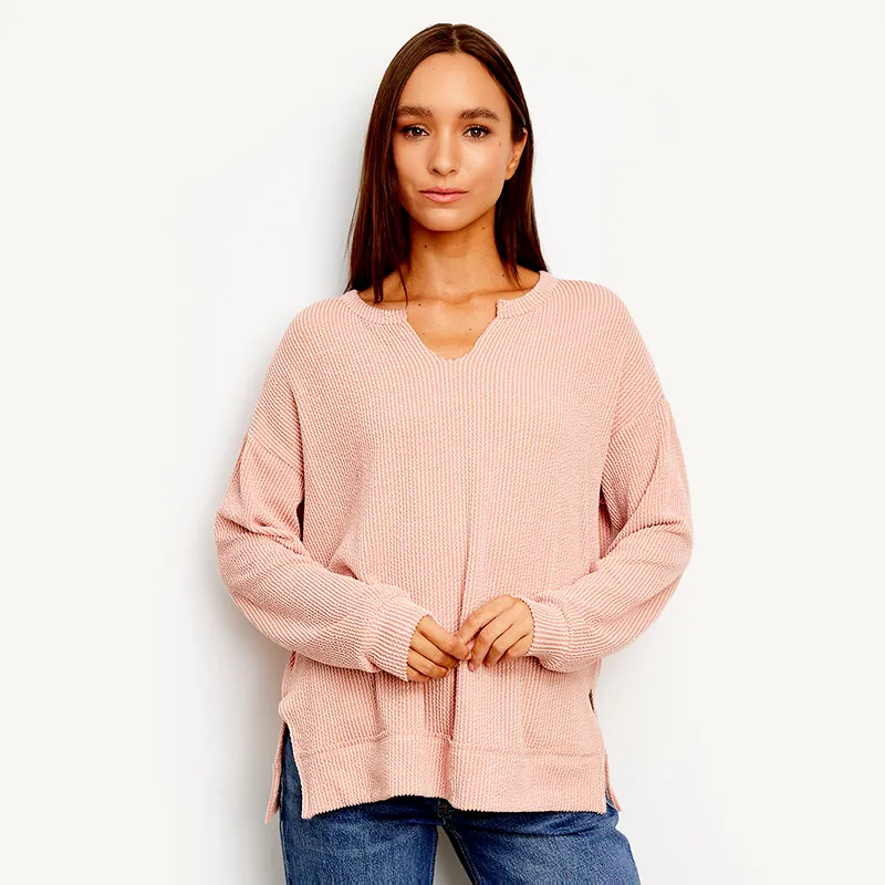 Long Sleeve Side Slit Urban Rib Weekender Top