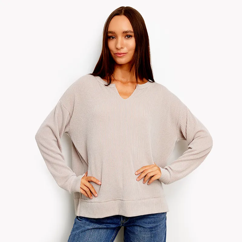 Long Sleeve Side Slit Urban Rib Weekender Top