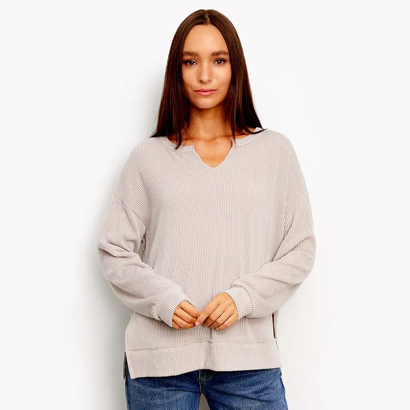 Long Sleeve Side Slit Urban Rib Weekender Top