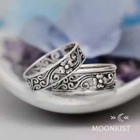 Magnolia Flower Couples Wedding Ring Set | Moonkist Designs