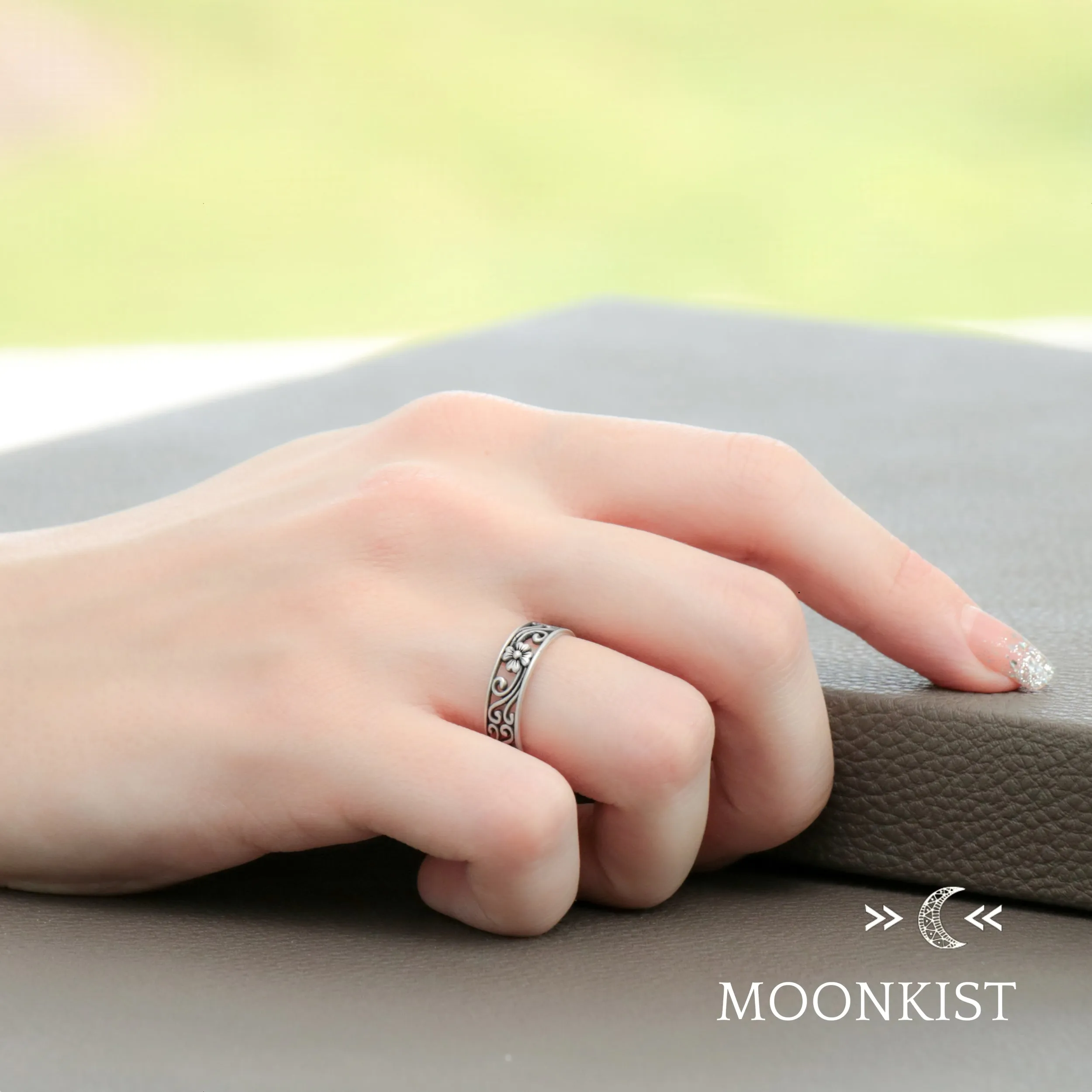 Magnolia Flower Couples Wedding Ring Set | Moonkist Designs