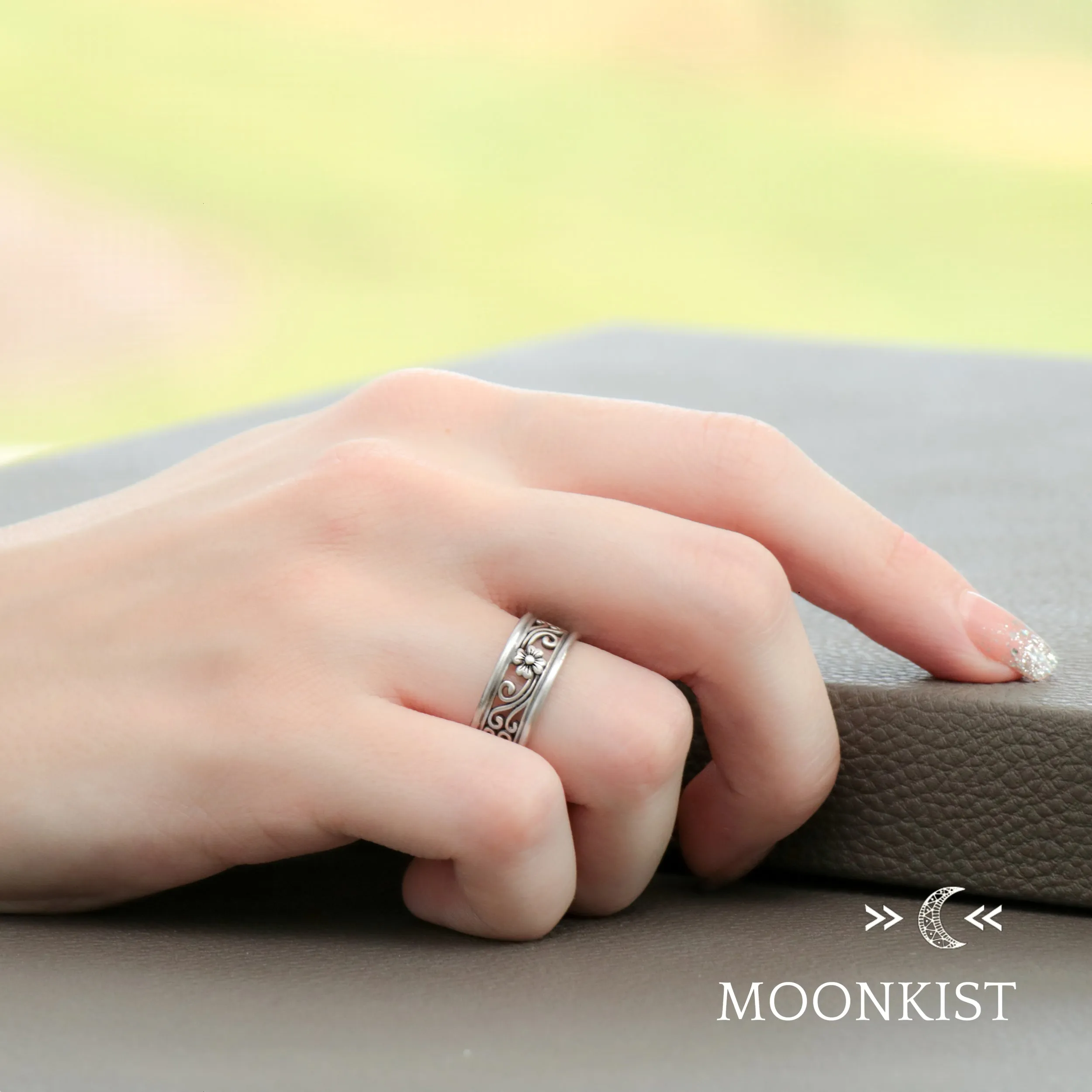 Magnolia Flower Couples Wedding Ring Set | Moonkist Designs