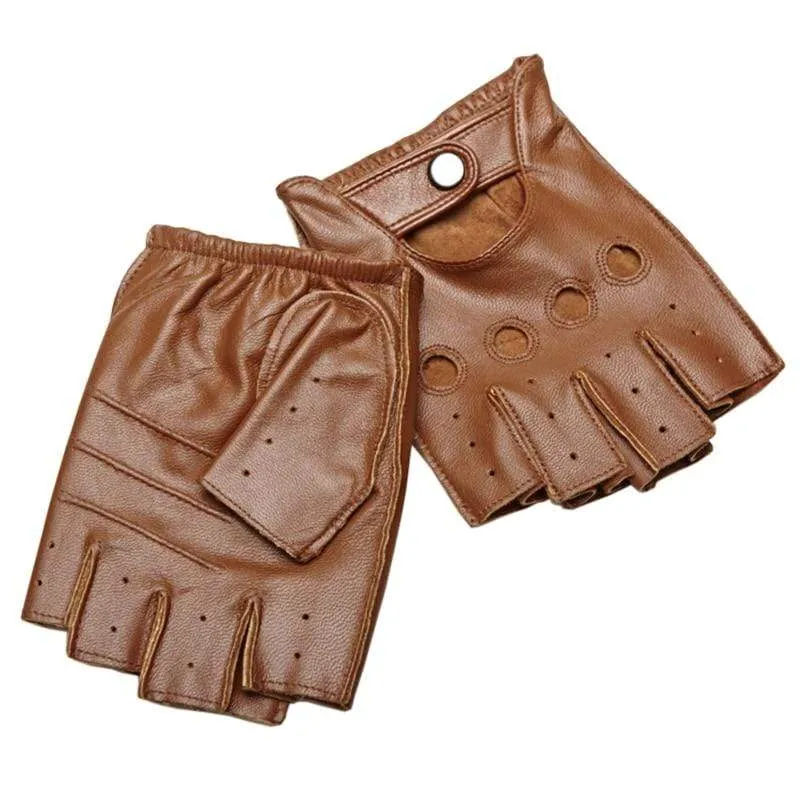 Man's Half Finger Gloves Breathable Non-Slip Fitness Leather Fingerless Gloves Black Camel Driving Gloves Male NAN7