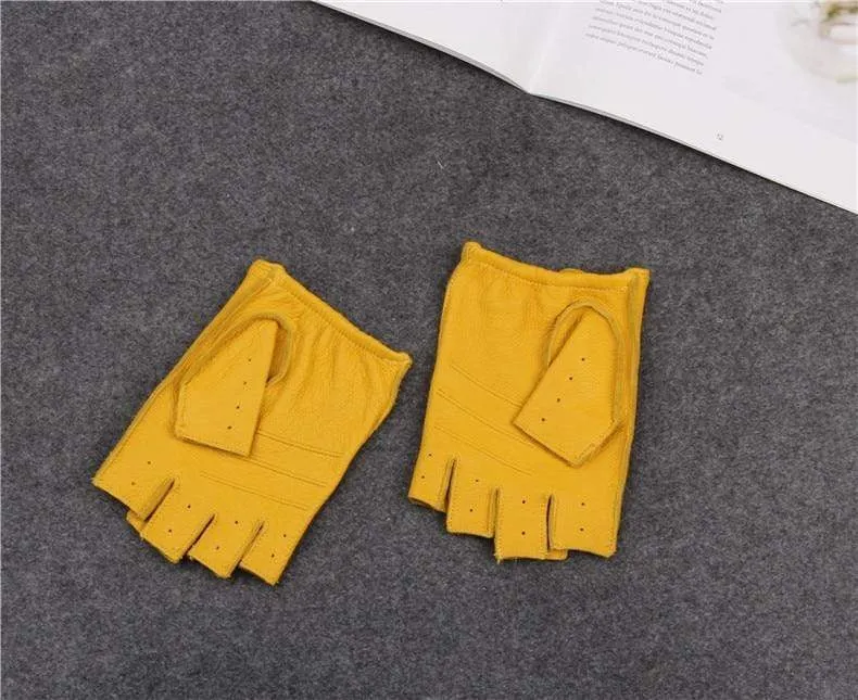 Man's Half Finger Gloves Breathable Non-Slip Fitness Leather Fingerless Gloves Black Camel Driving Gloves Male NAN7