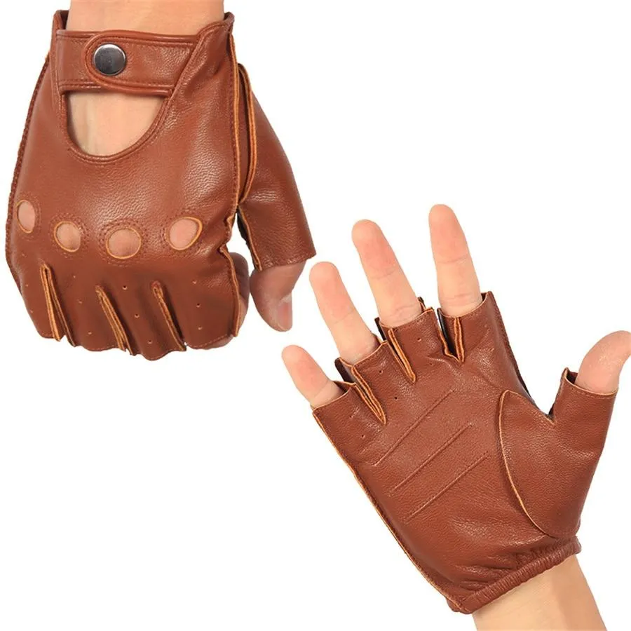 Man's Half Finger Gloves Breathable Non-Slip Fitness Leather Fingerless Gloves Black Camel Driving Gloves Male NAN7