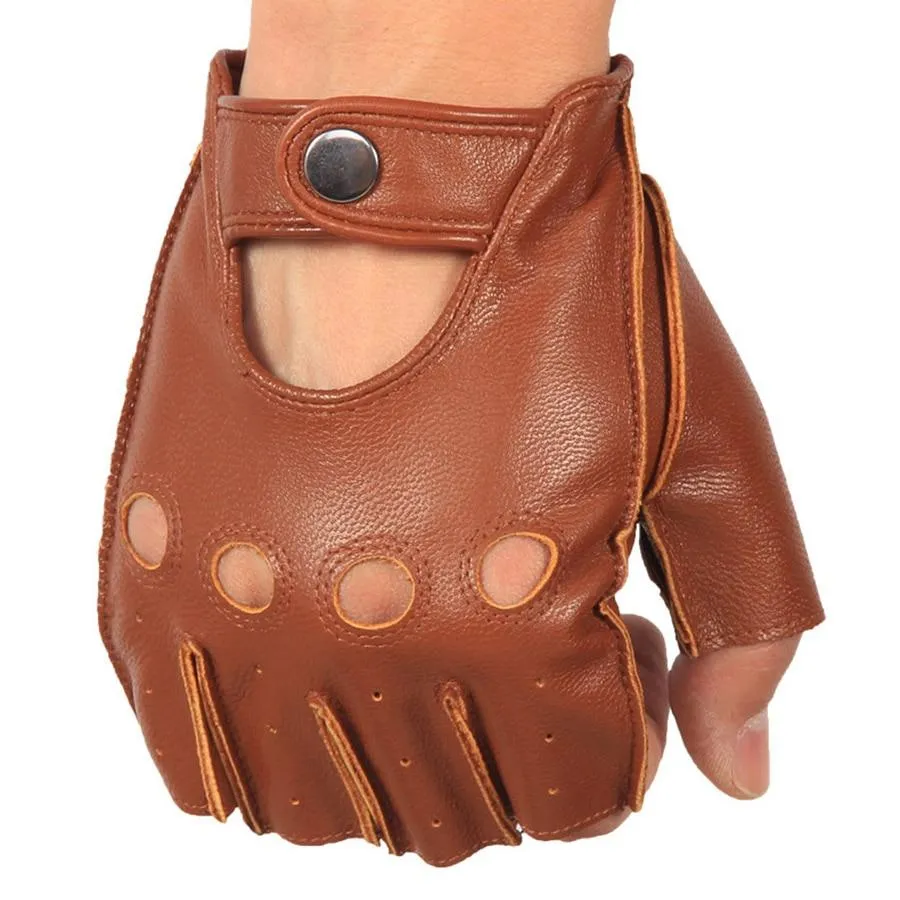 Man's Half Finger Gloves Breathable Non-Slip Fitness Leather Fingerless Gloves Black Camel Driving Gloves Male NAN7