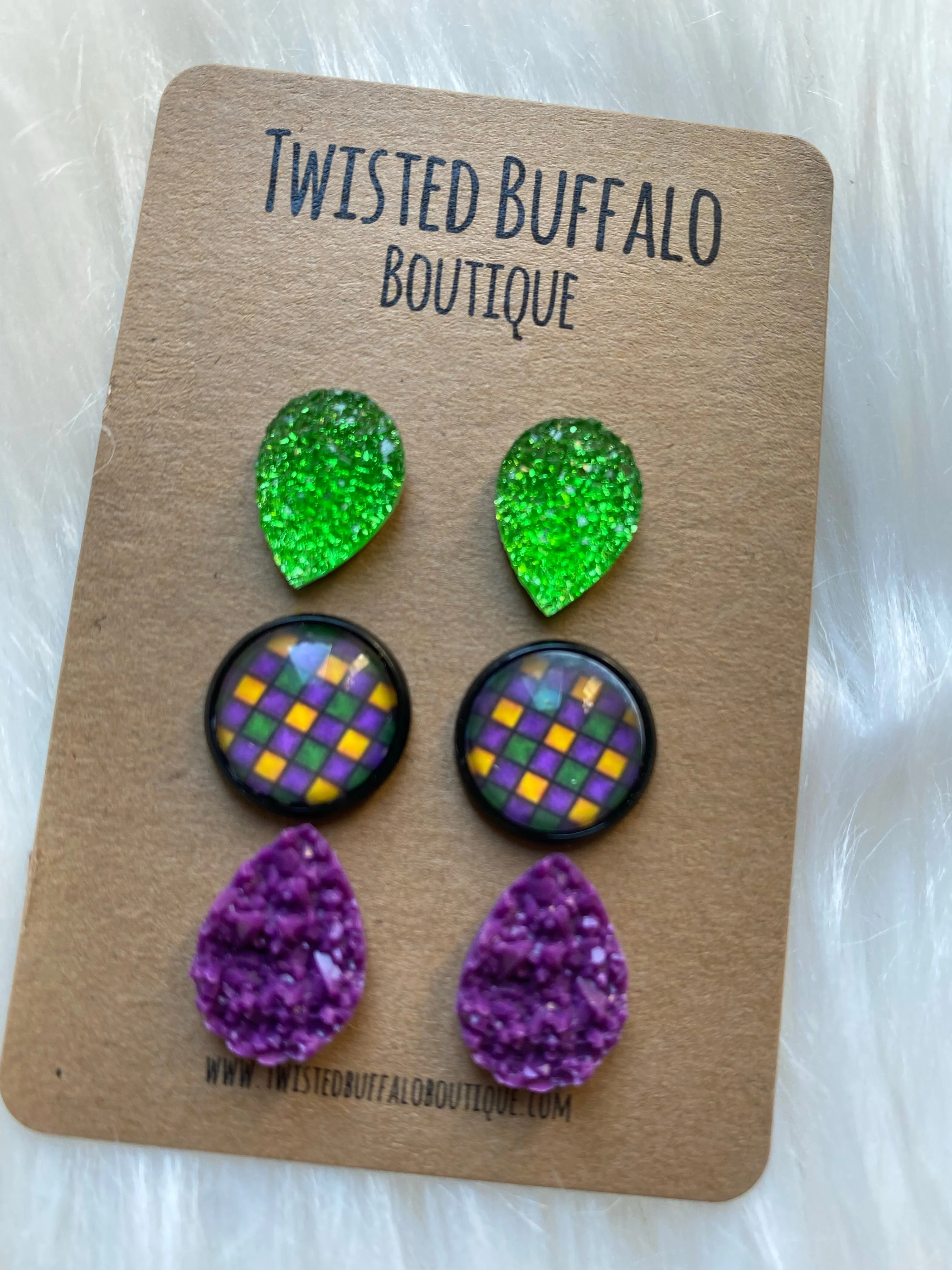 Mardi Party Collection {ROUND} Druzy 12mm Earrings Set