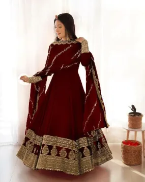 Maroon Heavy Georgette Embroidered Anarkali Set UK Next Day