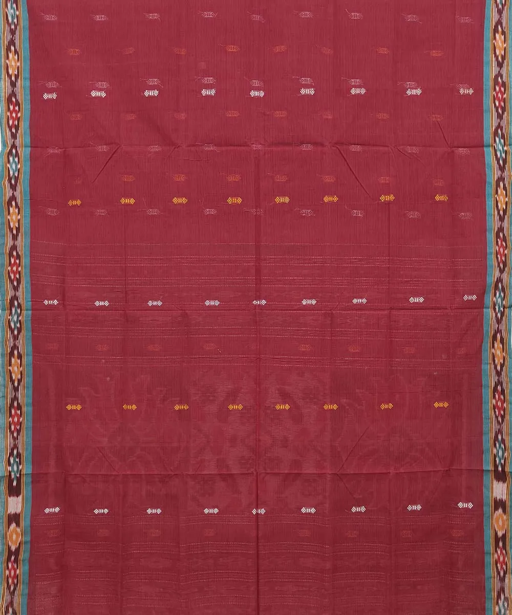 Maroon light green Handwoven Odisha Ikat Cotton Saree