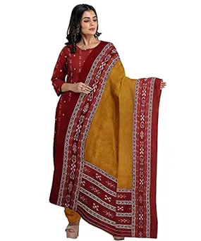 Maroon mustard handwoven cotton nuapatna dress material