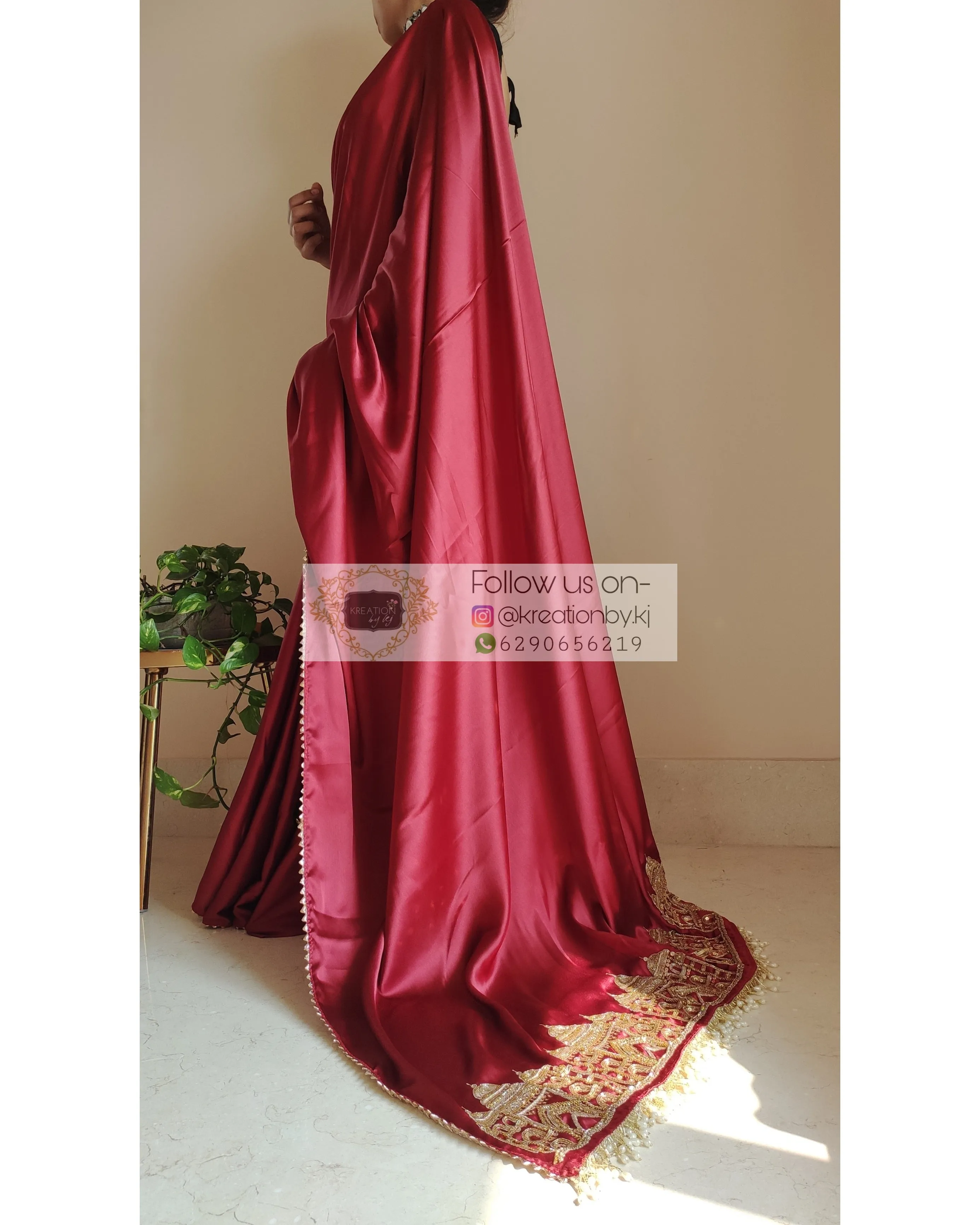 Maroon Satin Silk Taj Mahal Saree