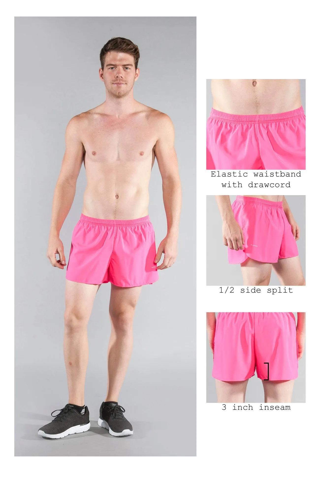 Men's 3" Half Split Trainer Shorts- Hot Pink