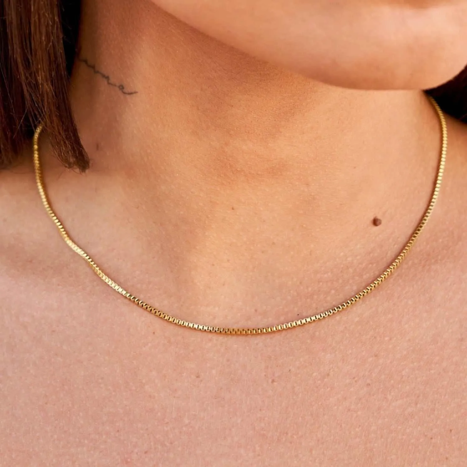 Micro Box Chain Necklace in Yellow Gold