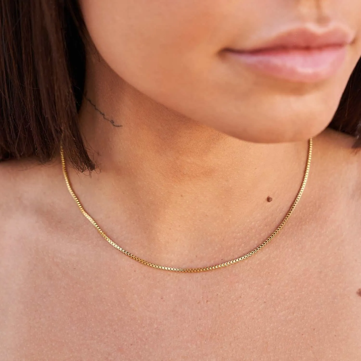 Micro Box Chain Necklace in Yellow Gold