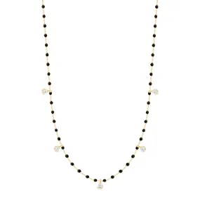 Mini Gigi Black necklace, Yellow Gold 5 diamond, 21.7"