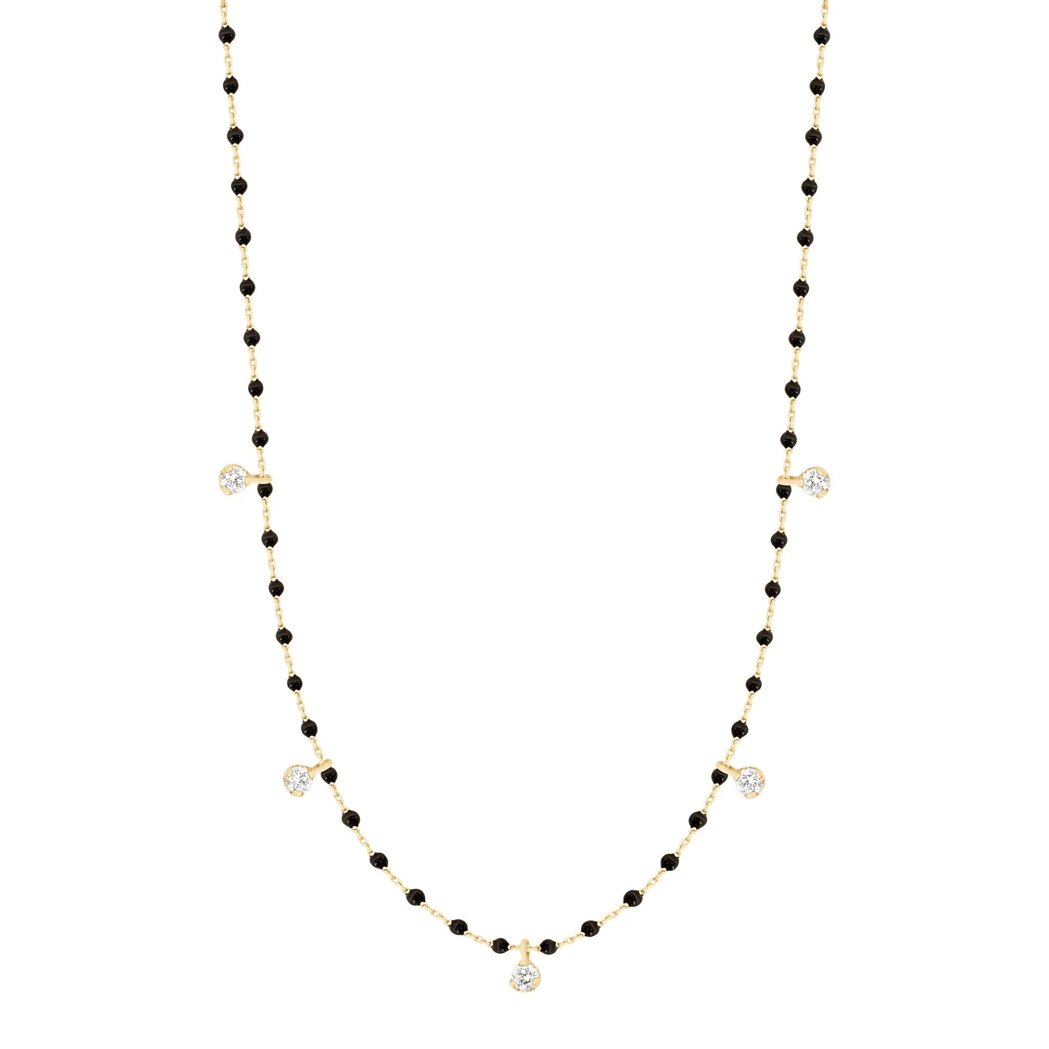 Mini Gigi Black necklace, Yellow Gold 5 diamond, 21.7"