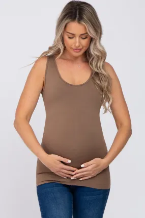 Mocha Seamless Maternity Fitted Tank Top