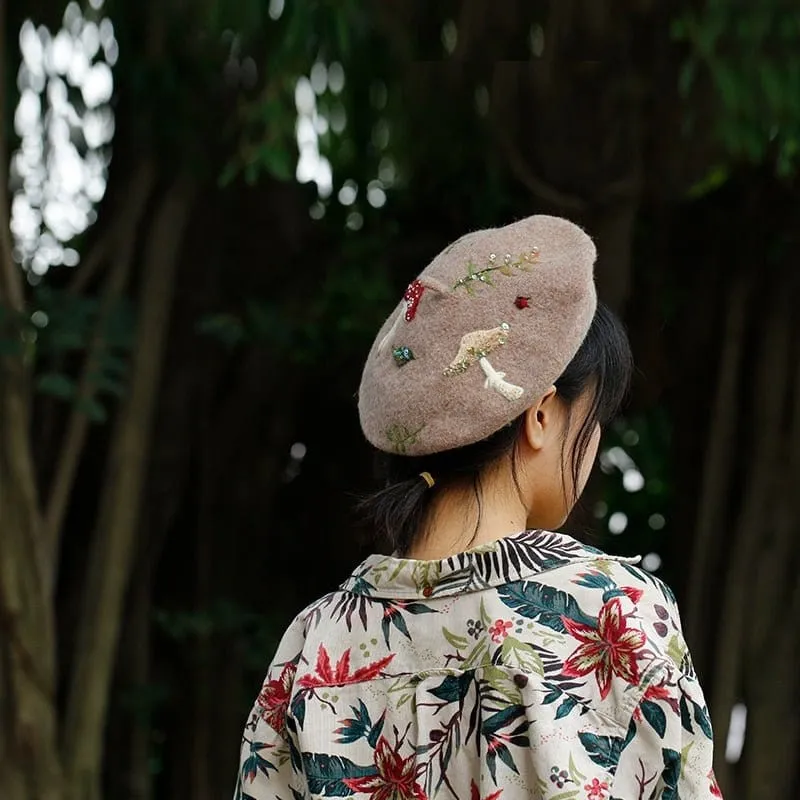 Mushroom Fauna Handmade Beret