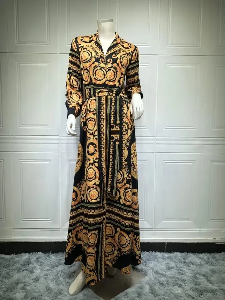 Muslim Moroccan Women Kaftan Long Sleeve Dresses S4196847