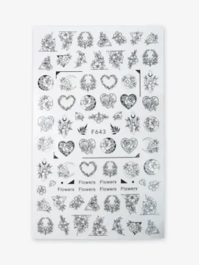 nail stickers - flower black outline 643