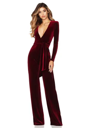 Nookie Vamp Velvet Jumpsuit - Wine