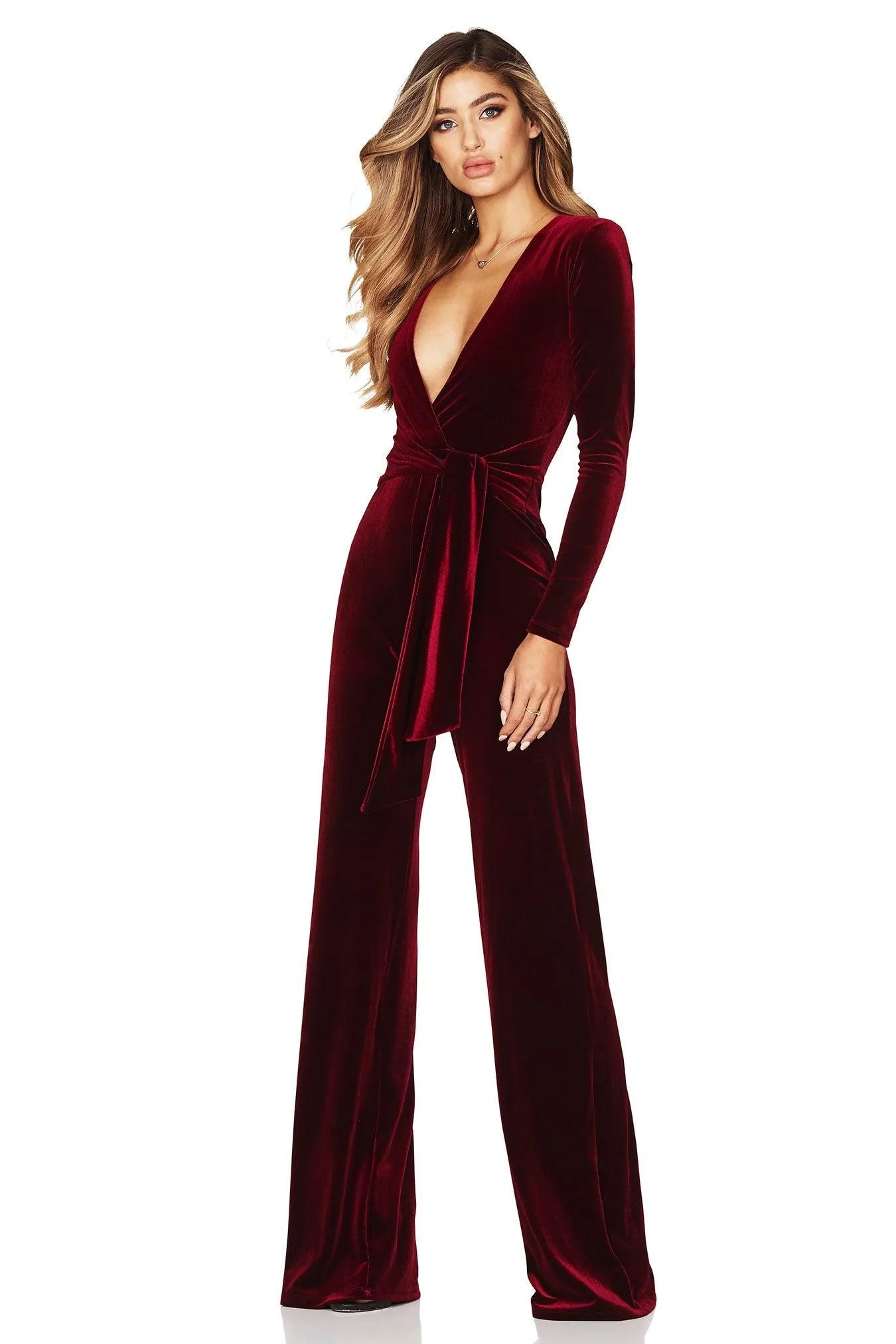 Nookie Vamp Velvet Jumpsuit - Wine