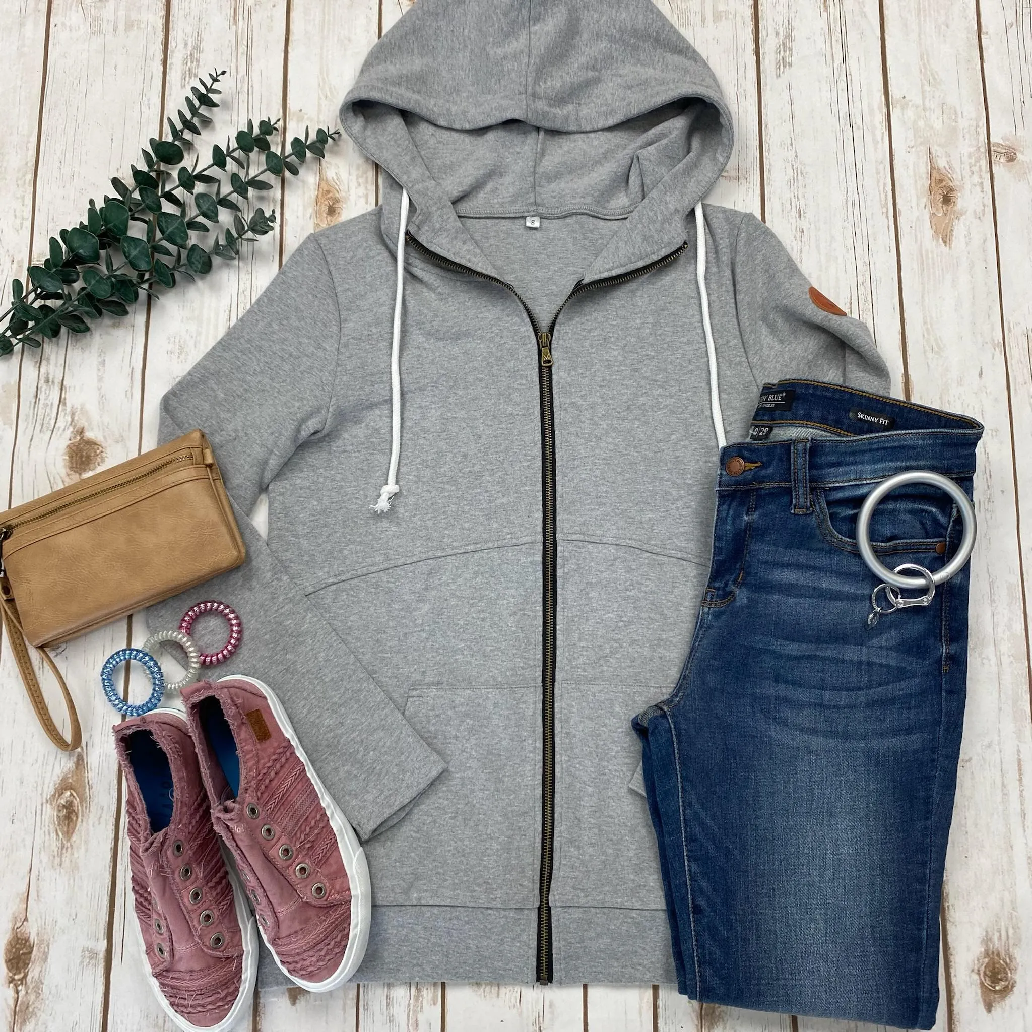 Out the Door Full Zip Hoodie in Grey