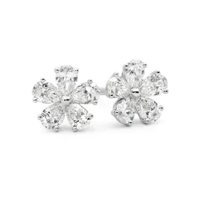 Pear Cut Diamond Floral Studs