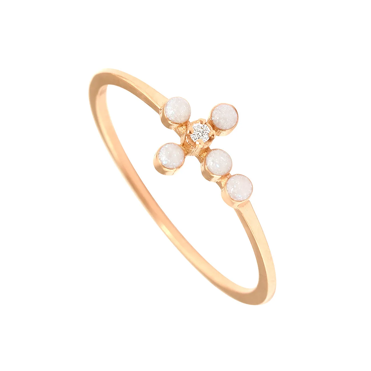 Pearled Cross Diamond Opal Ring, Rose Gold, Size 6