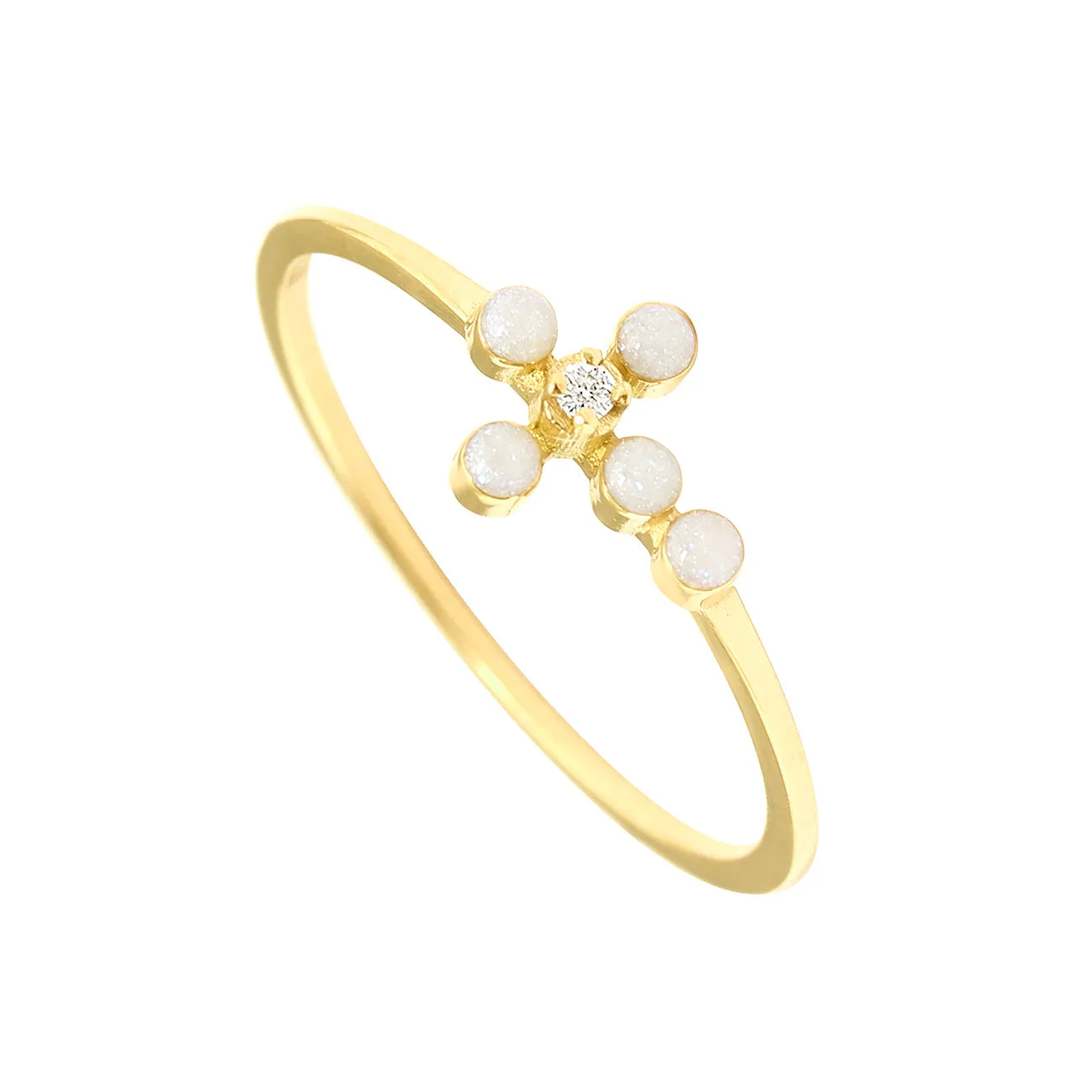 Pearled Cross Diamond Opal Ring, Yellow Gold, Size 6.25