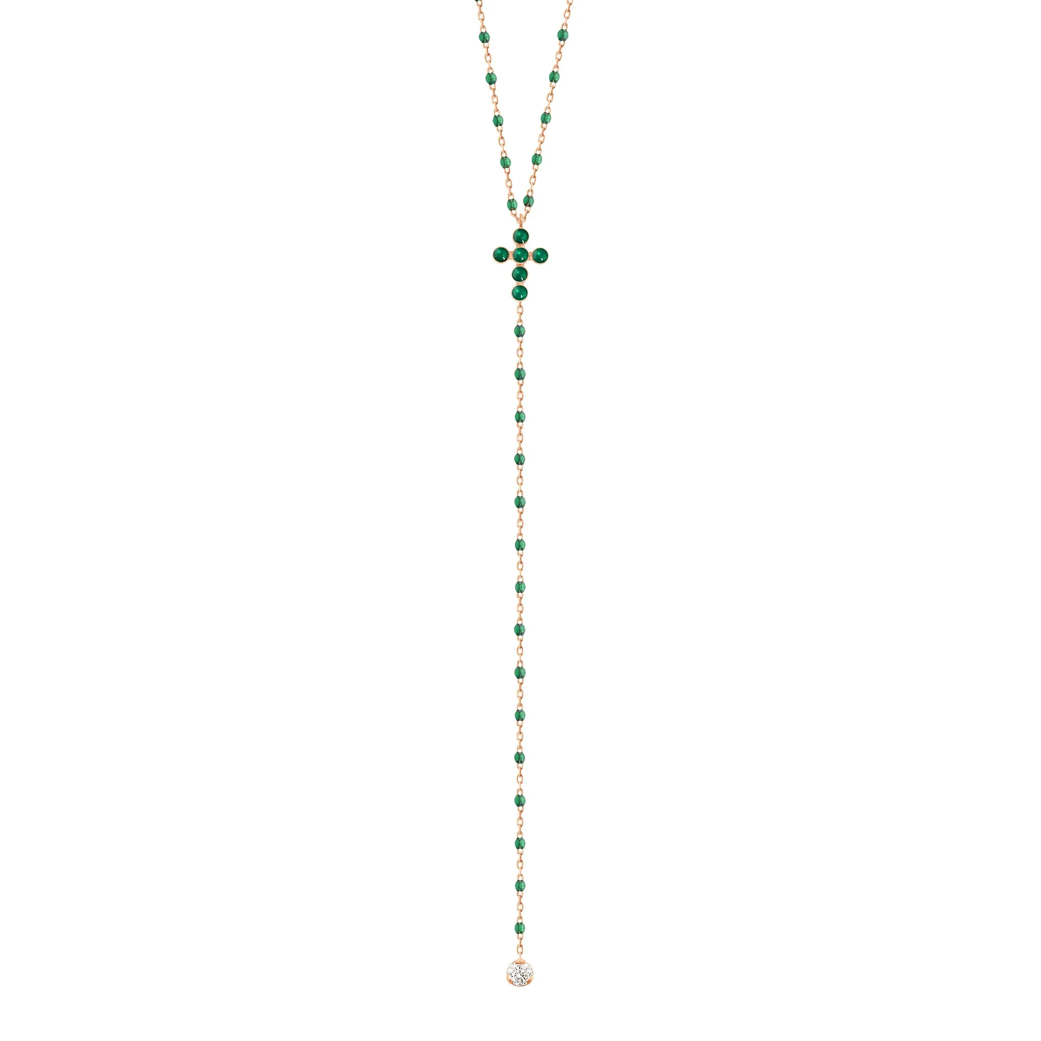 Pearled Cross Diamond Rosary, Emerald, Rose Gold