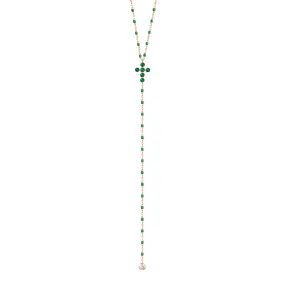 Pearled Cross Diamond Rosary, Emerald, Rose Gold