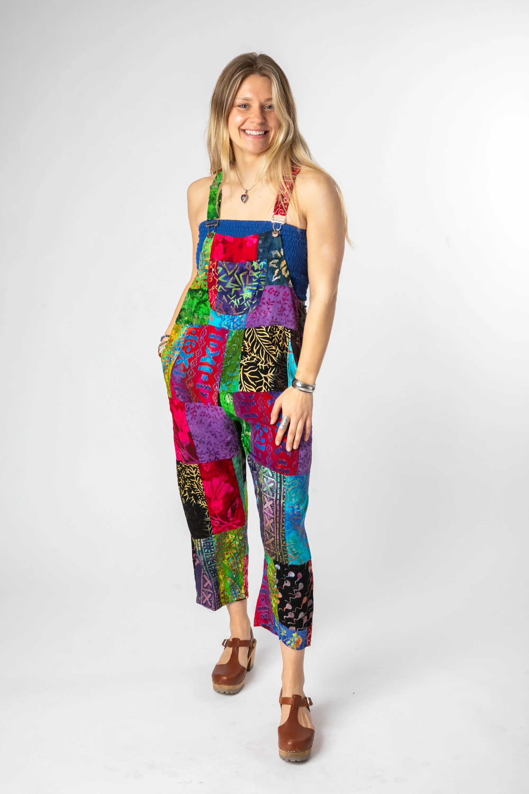 Playful Batik Patchwork Overalls