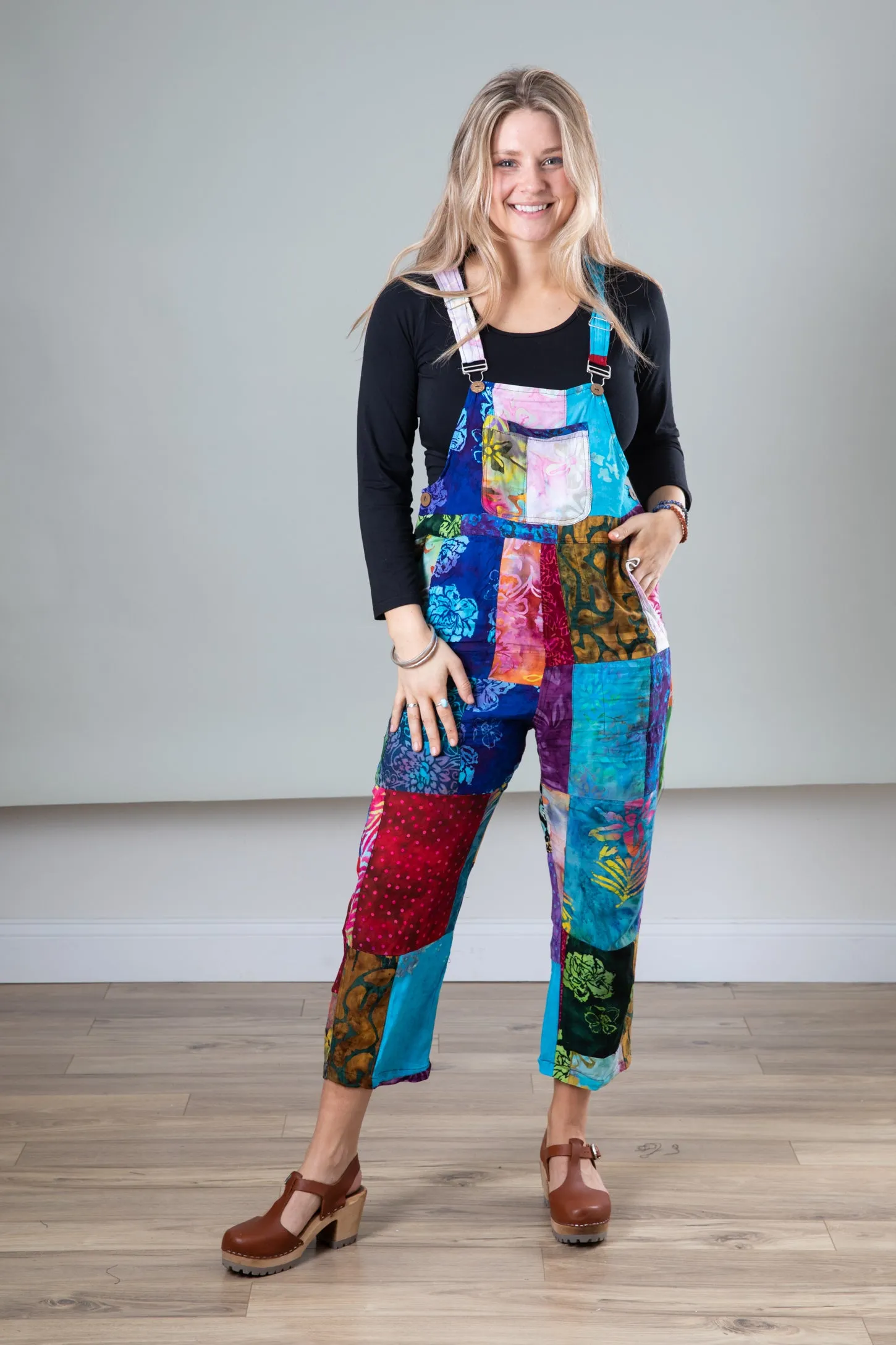 Playful Batik Patchwork Overalls