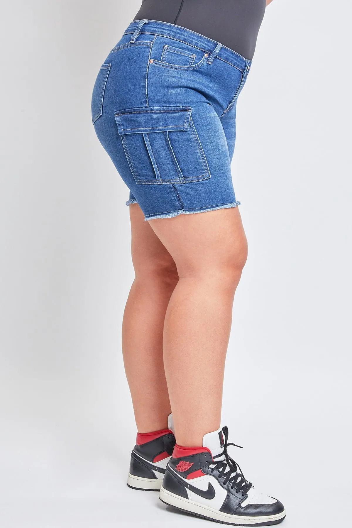 Plus Size Women's Low Rise Frayed Cargo Bermuda Shorts