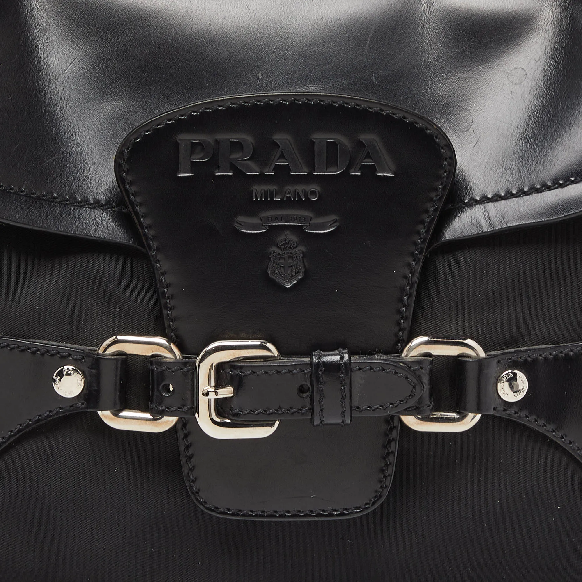 Prada  Nylon And Leather Buckle Flap Satchel