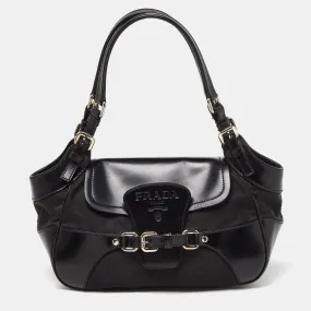 Prada  Nylon And Leather Buckle Flap Satchel