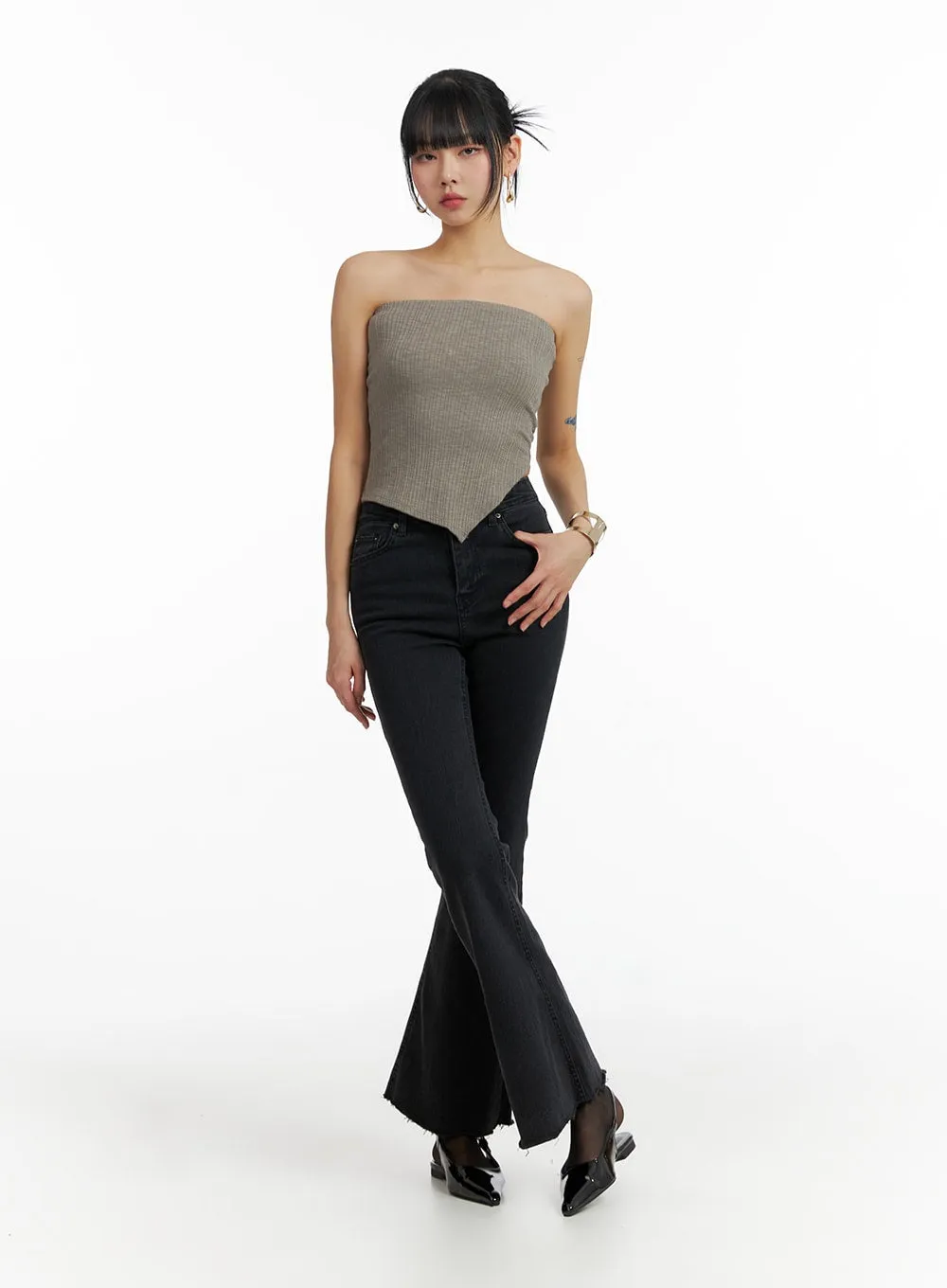 Ribbed Strapless Tube Crop Top IF402