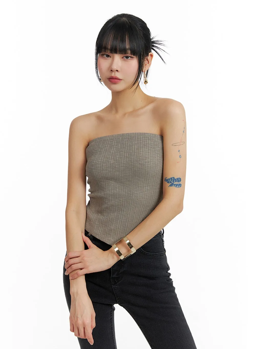 Ribbed Strapless Tube Crop Top IF402