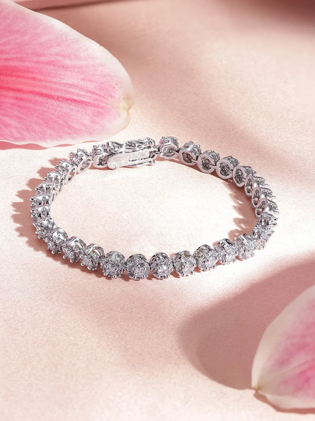 Rubans Rhodium Plated Crystal Zirconia Chic Demi-Fine Tennis Bracelet