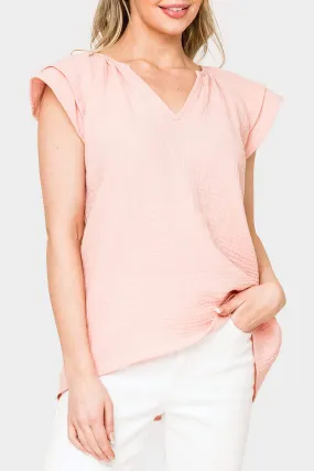 Seaside Flutter Sleeve V-Neck Gauze Top