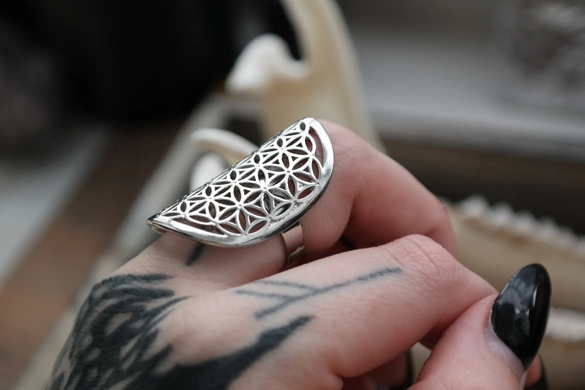 Silver Flower of Life Ring